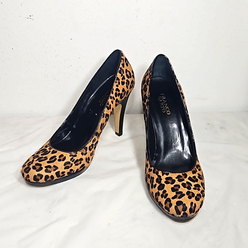 Franco Sarto Napoli Leopard Print Calf Hair Leather Pump Heels 9.5M